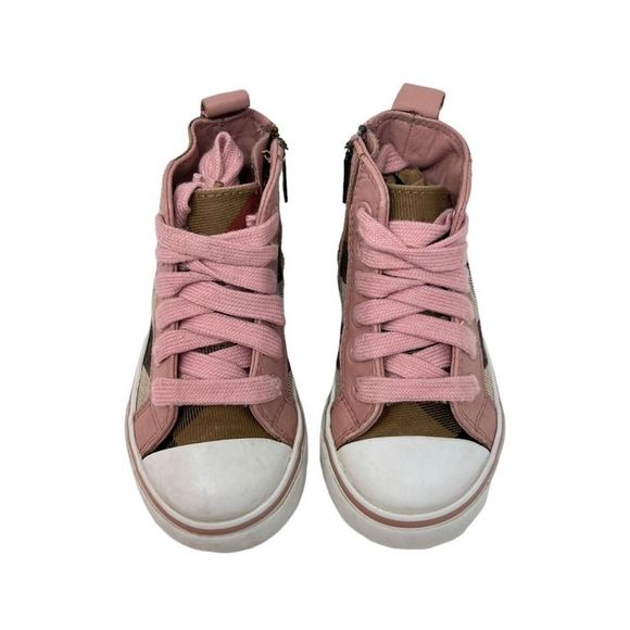 Burberry Girls Pink Tom Check Hi-Top Trainers Youth Size 23 - Picture 11 of 12
